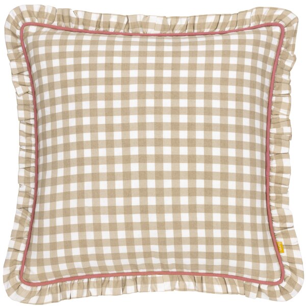 Furn. Maude Gingham Cotton Square Cushion Natural