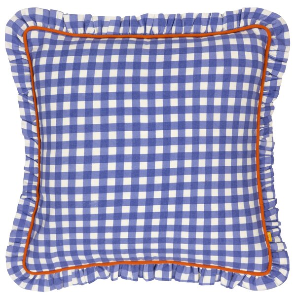 Furn. Maude Gingham Cotton Square Cushion Blue