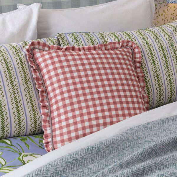 Furn. Maude Gingham Cotton Square Cushion Rose