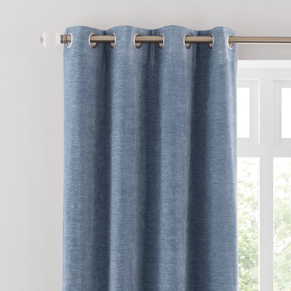 Vintage Chenille Eyelet Curtains Soft Blue