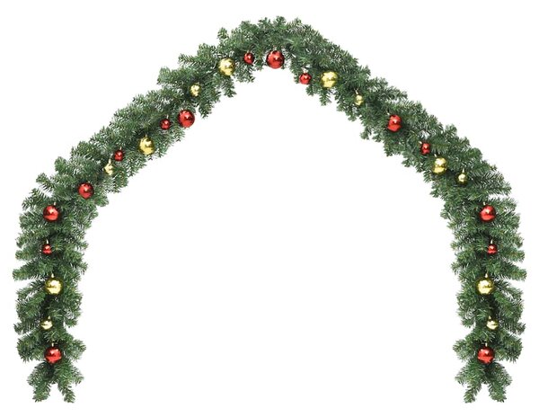 Christmas Garland Decorated with Baubles and LED Lights 10 m