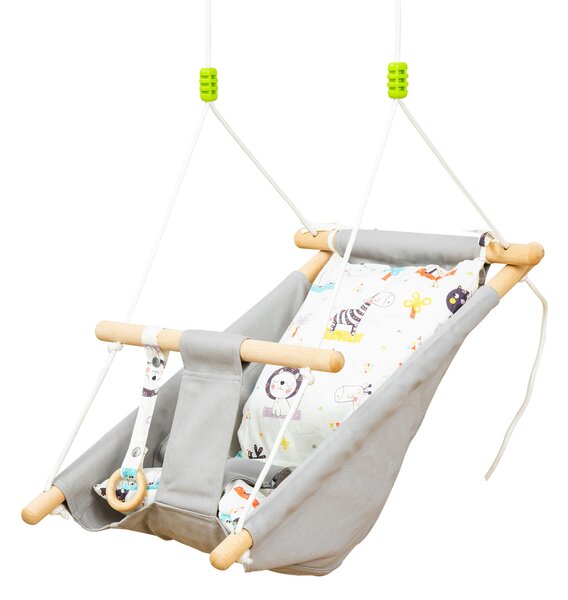 Outsunny Kids Hammock Chair, Baby Relax Hanging Swing, with Cotton Padded Pillow, Wooden Frame, Indoor Outdoor Use, for Superior Comfort, Aged 6-36 months, Grey