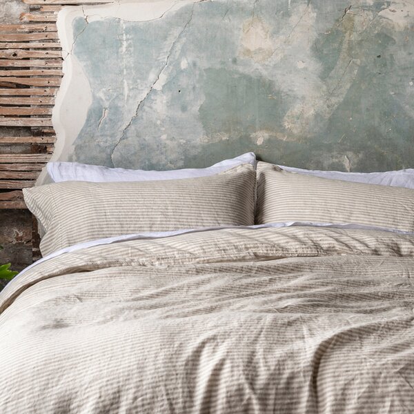 Piglet Oatmeal Stripe Linen Blend Duvet Cover Size Double