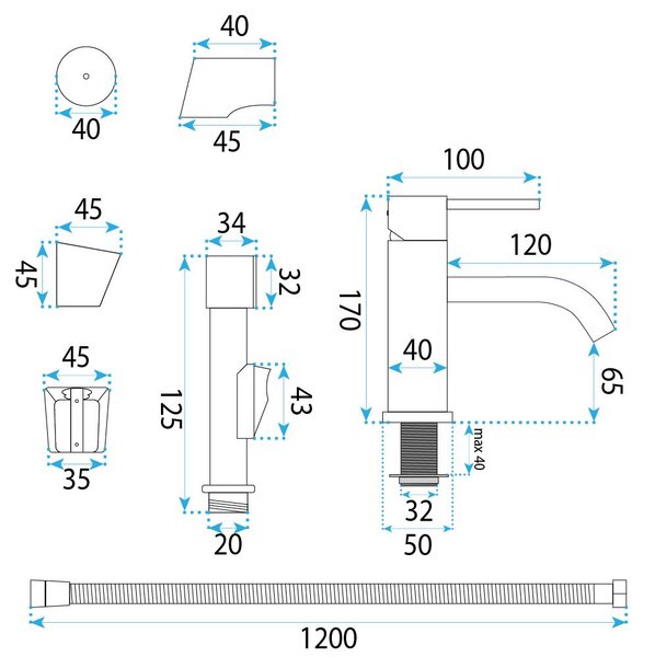 Washbasin faucet with bidetta Rea Lungo Black