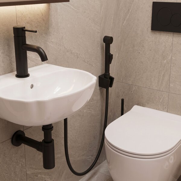 Washbasin faucet with bidetta Rea Lungo Black