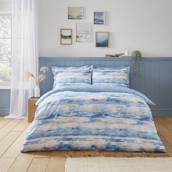 Watercolour Landscape Blue Duvet Cover and Pillowcase Set Blue