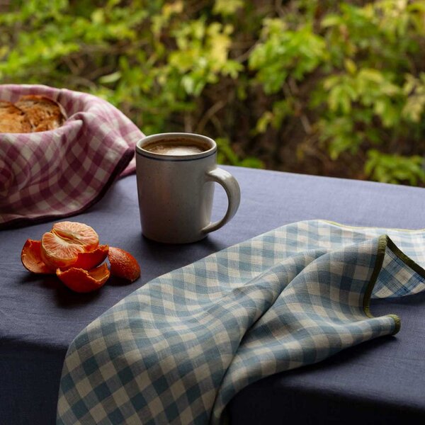 Piglet Warm Blue Gingham Linen Napkins Set of 4 Size 45 x 45cm