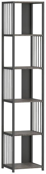HOMCOM 5-Tier Bookshelf with Steel Frame - Grey