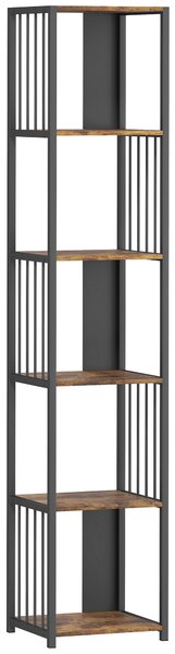 HOMCOM 5-Tier Bookshelf with Steel Frame - Rustic Brown