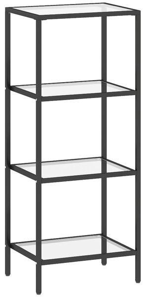 HOMCOM 4-Tier Shelving Unit, Glass Shelf, Vertical Storage Shelf for Living Room, Home Office, Bedroom, Bathroom, Black