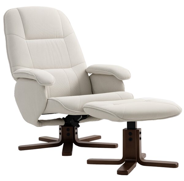 HOMCOM Reclining Swivel Chair with Footstool Linen Recliner Set Upholstered with Footstool Wooden Base Living Room, Beige Aosom UK