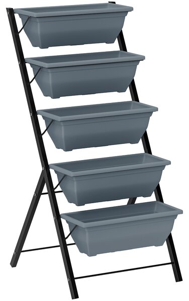 Outsunny 5-Tier Raised Garden Bed, Vertical Ladder Plant Stand with 5 Removable Boxes, Drainage Holes and Plugs, Indoor Outdoor Elevated Flower Herb Growing Box for Garden Patio Balcony, Grey