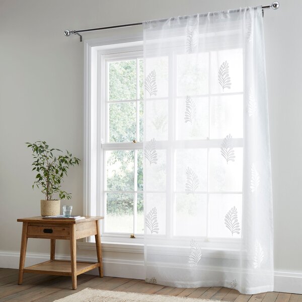 Appletree Leaf Embroidery Slot Top Ready Made Single Voile Panel White