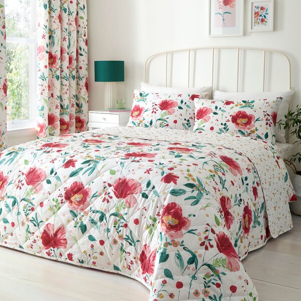 Dreams and Drapes Abstract Poppy Quilted 200cm x 230cm Bedspread Set Red