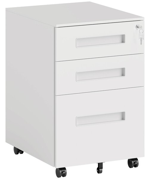 Vinsetto Metal Mobile File Cabinet with Wheels, Lockable 3 Drawer Filing Cabinet for A4, Legal, Letter, Under Desk Office Cabinet with Pre-Assembled Body for Home Office, 39 x 48 x 60 cm, White
