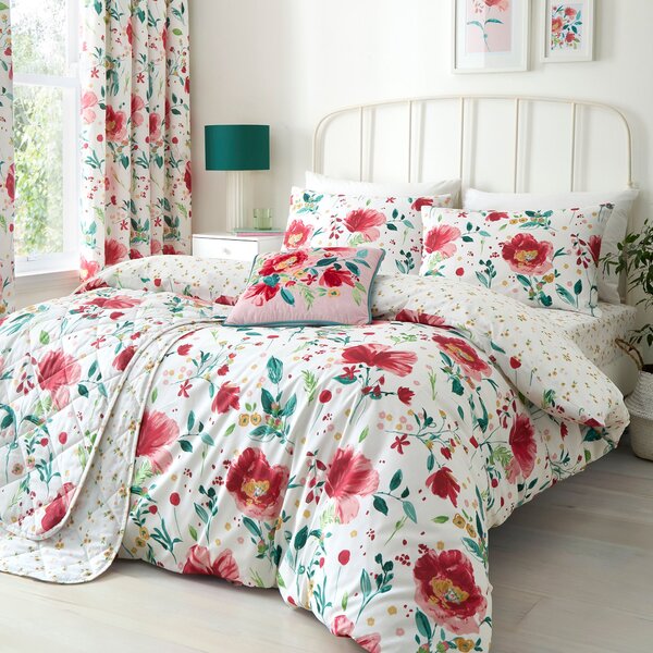 Dreams and Drapes Abstract Poppy Duvet Cover Bedding Set Red