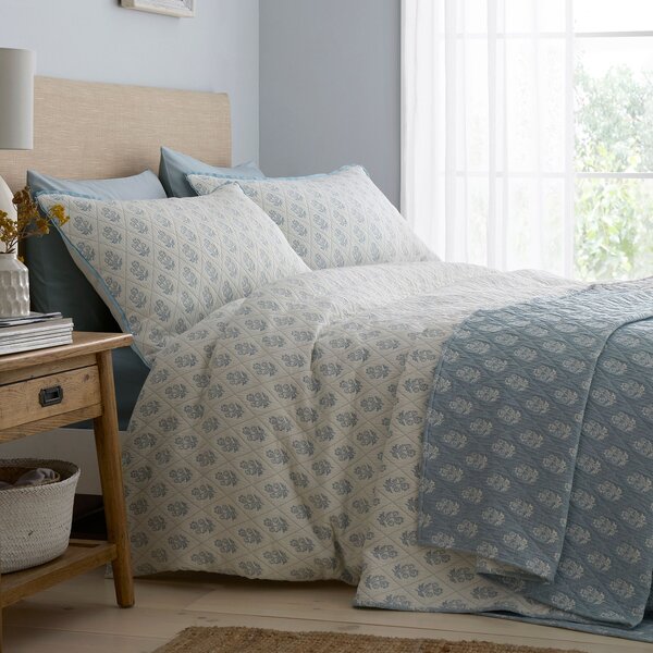 Dreams and Drapes Block Floral Duvet Cover Bedding Set Blue