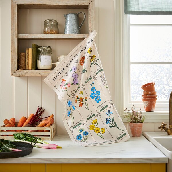 Ulster Weavers Time to Grow Sowing Calendar Cotton Tea Towel Green