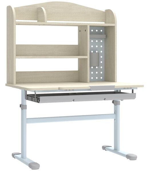 AIYAPLAY Kids Desk Height Adjustable with Tilt-Desktop, Hutch, Drawer, Storage Shelf, Pegboard, for 3-12 Years Old, Natural