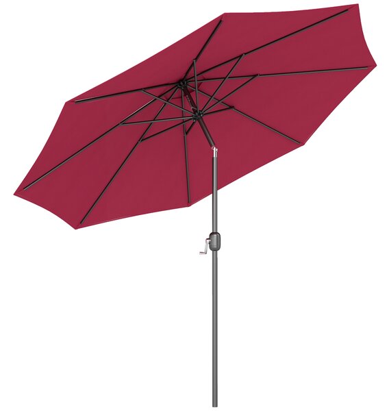 Outsunny Huge Garden Umbrella, Durable Umbrella with 8 Ribs, Tilting Design & Crank Handle for Outdoor Shade, Wine Red Aosom UK