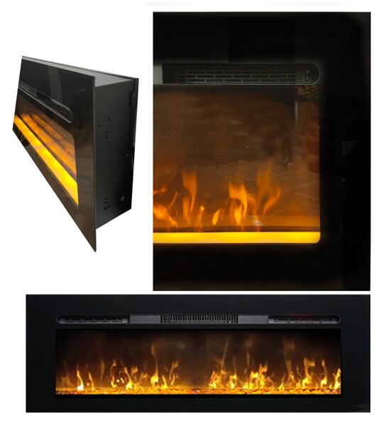 Wall Mounted Electric Fires, Free Standing, Incorporated ElectricSun Paula Glass XXS Black, 3 Colour L76xH45x16cm