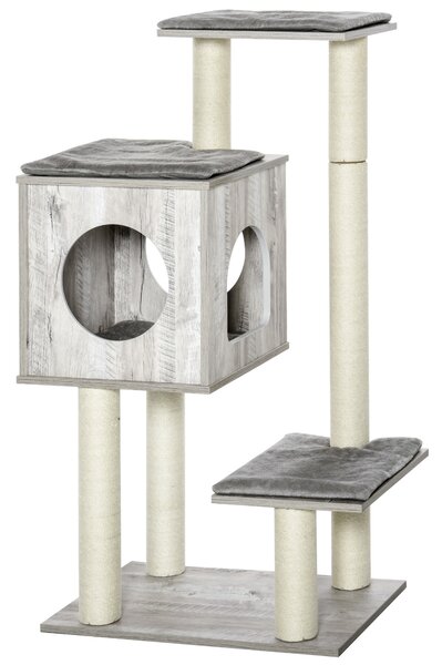 PawHut Multi-Level Cat Tree Tower Activity Center Climbing Stand Kitten House Furniture with Scratching Posts Condo Perch Plush Cushion Grey
