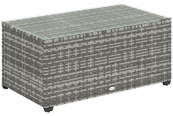 Outsunny 90 x 50cm Glass-Top Rattan Side Table - Light Grey
