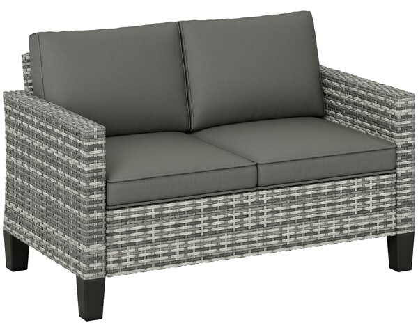 Outsunny Two-Seater Rattan Outdoor Sofa - Light Grey