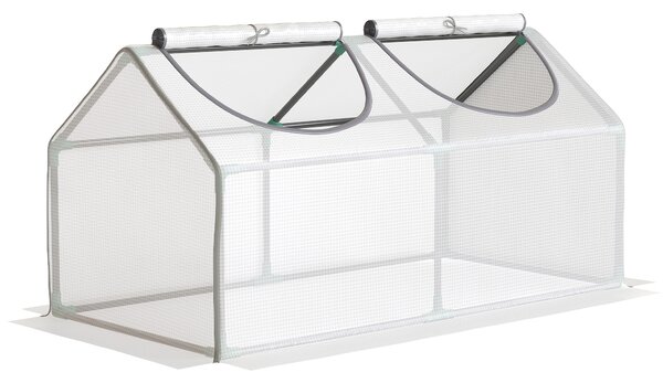 Outsunny Mini Greenhouse Portable Flower Planter Tomato Vegetable House for Garden Backyard with Zipper 120 x 60 x 60 cm, White Aosom UK