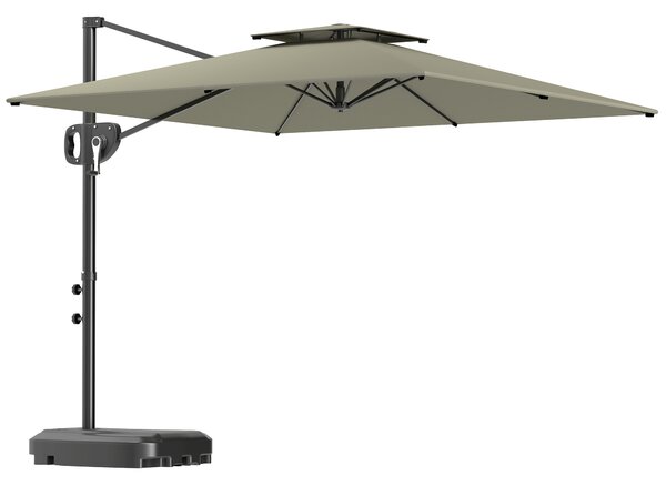 Outsunny Cantilever Parasol with Weighted Base Double Top Garden Parasol Square Hanging Patio Umbrella with Crank Tilt Light Grey