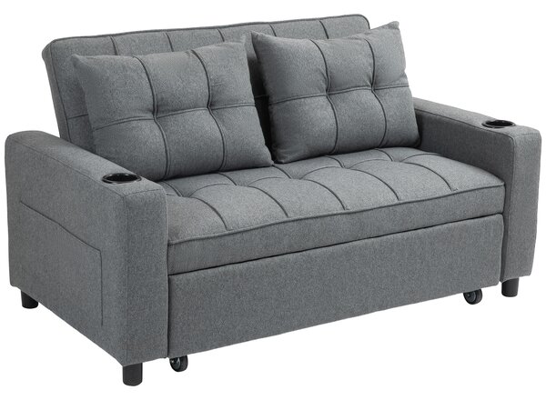 HOMCOM Two-Seater Pull-Out Sofa Bed, Cat Scratch Resistant, Charcoal Grey Aosom UK