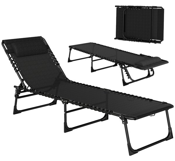 Outsunny Garden Reclining Lounger, Folding with 4 Position Adjustable Back, 100% PVC Fabric, Camping and Hiking Recliner, Black Aosom UK