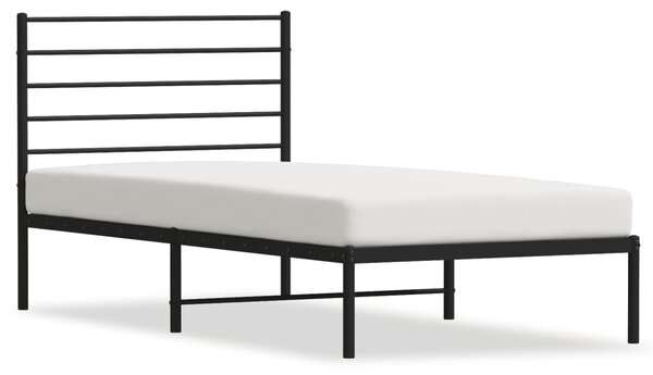 Metal Bed Frame without Mattress with Headboard Black 75x190cm