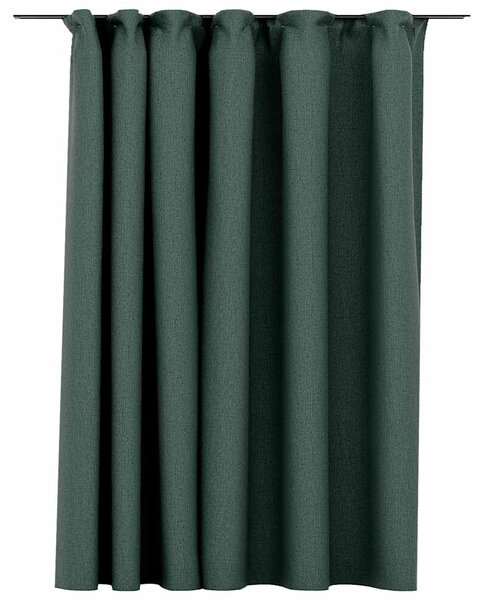 Linen-Look Blackout Curtain with Hooks Green 290x245 cm