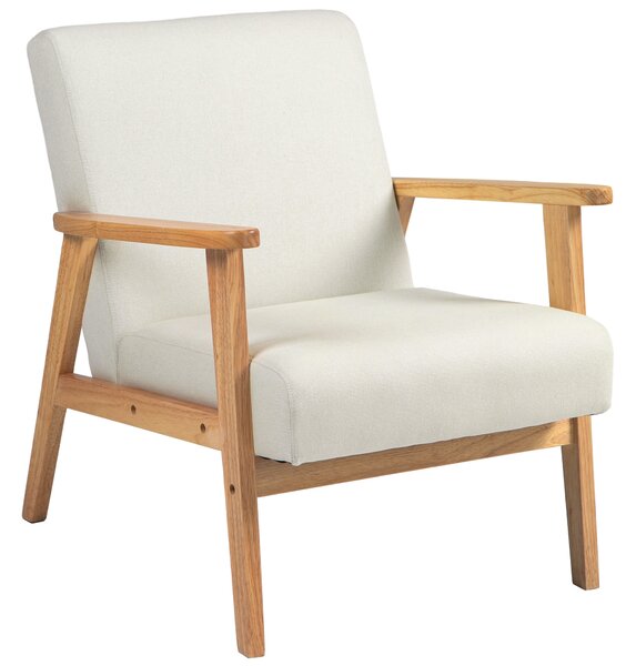 HOMCOM Fabric Accent Chair for Living Room, Arm Chair with Rubber Wood Frame and Padded Cushion, Cream White