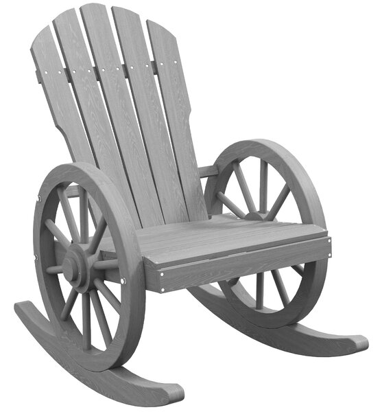 Outsunny Wooden Adirondack Rocking Chair Reclining Armchair Outdoor Garden Furniture Patio Porch Rocker - Grey