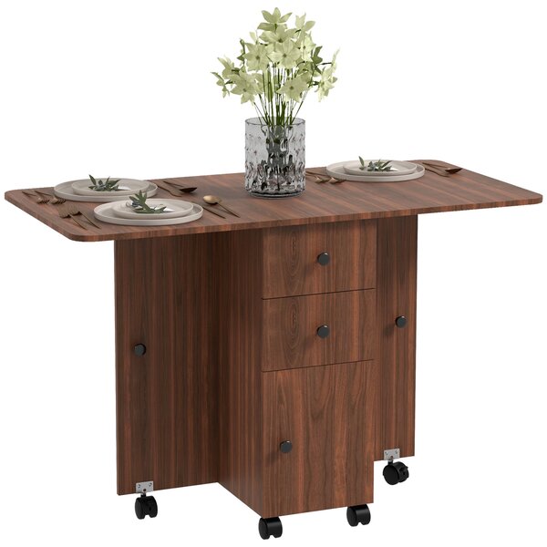 HOMCOM Multi-Storage Six-Person Drop Leaf Dining Table - Distressed Brown Aosom UK