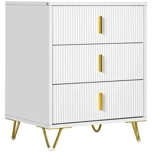 HOMCOM Elegant Chest of Three Drawers - White/Gold-Tone Aosom UK