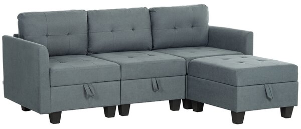 HOMCOM 'L' Shape Modular Sofa, with Storage - Dark Grey Aosom UK