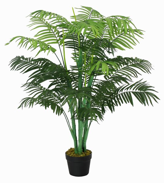 Outsunny Artificial Palm Tree, 125cm/4FT, Decorative Fake Plant with 18 Leaves, Nursery Pot, Plastic for Indoor Outdoor, Green