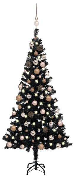 Artificial Christmas Tree with LEDs&Ball Set Black 150 cm PVC