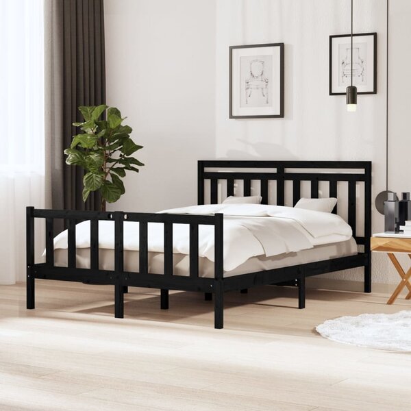 Bed Frame Black Solid Wood 160x200 cm 5FT King Size