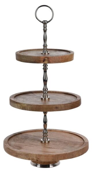 H&S Collection 3-tier Serving Stand 50 cm Wood Silver