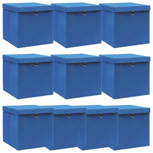 Storage Boxes with Lids 10 pcs Blue 32x32x32 cm Fabric
