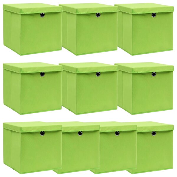 Storage Boxes with Lids 10 pcs Green 32x32x32 cm Fabric