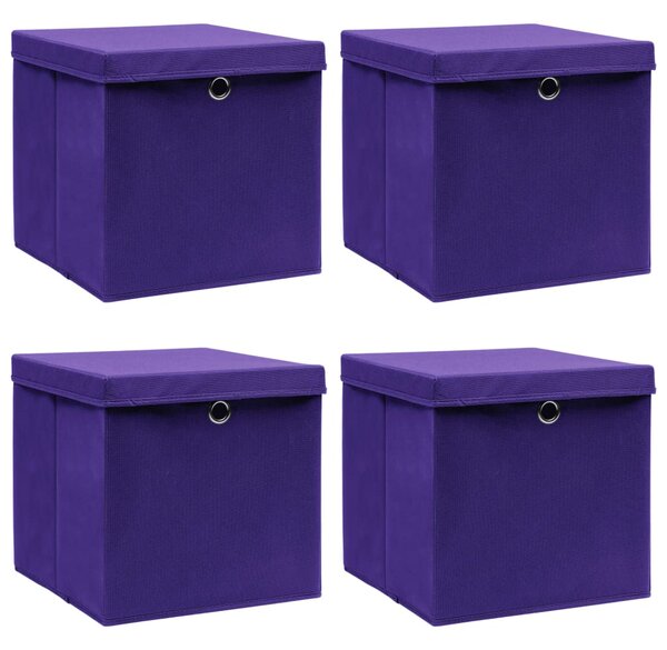 Storage Boxes with Lids 4 pcs Purple 32x32x32 cm Fabric