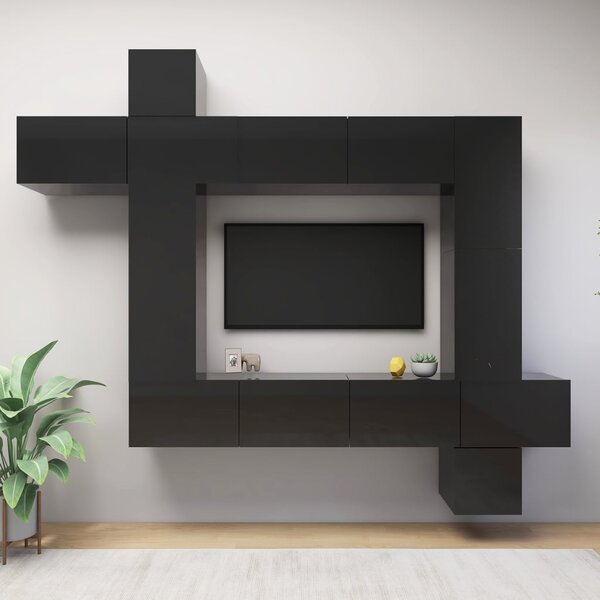 9 Piece TV Cabinet Set High Gloss Black Engineered Wood