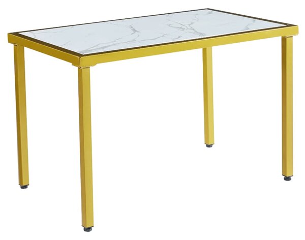 Ovid Gloss White Marble Effect Dining Table With Gold Frame