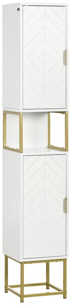 Kleankin Narrow Bathroom Storage Cabinet, Freestanding Tallboy Storage Unit Floor Cabinet Slim Corner Organizer with Adjustable Shelf Steel Base, White