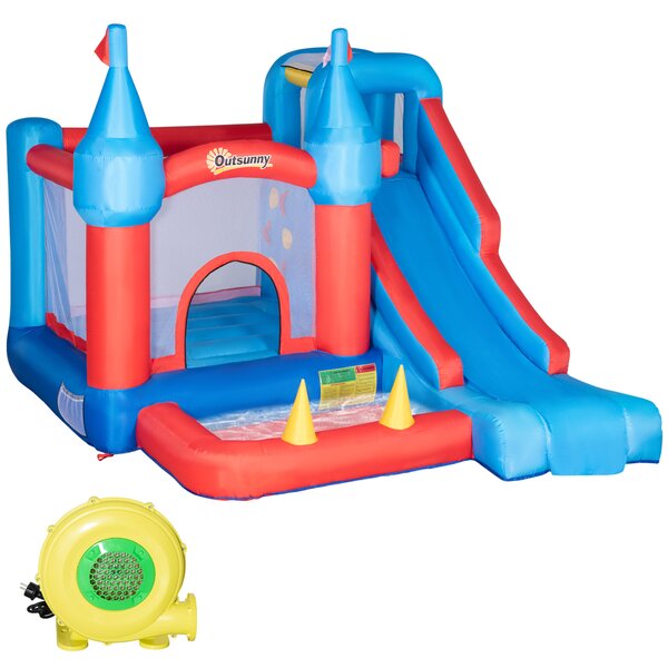 Outsunny 5 in 1 Kids Bounce Castle Large Inflatable House Trampoline Slide Water Pool Climbing Wall with 450W Inflator Carrybag for Kids Age 3-8